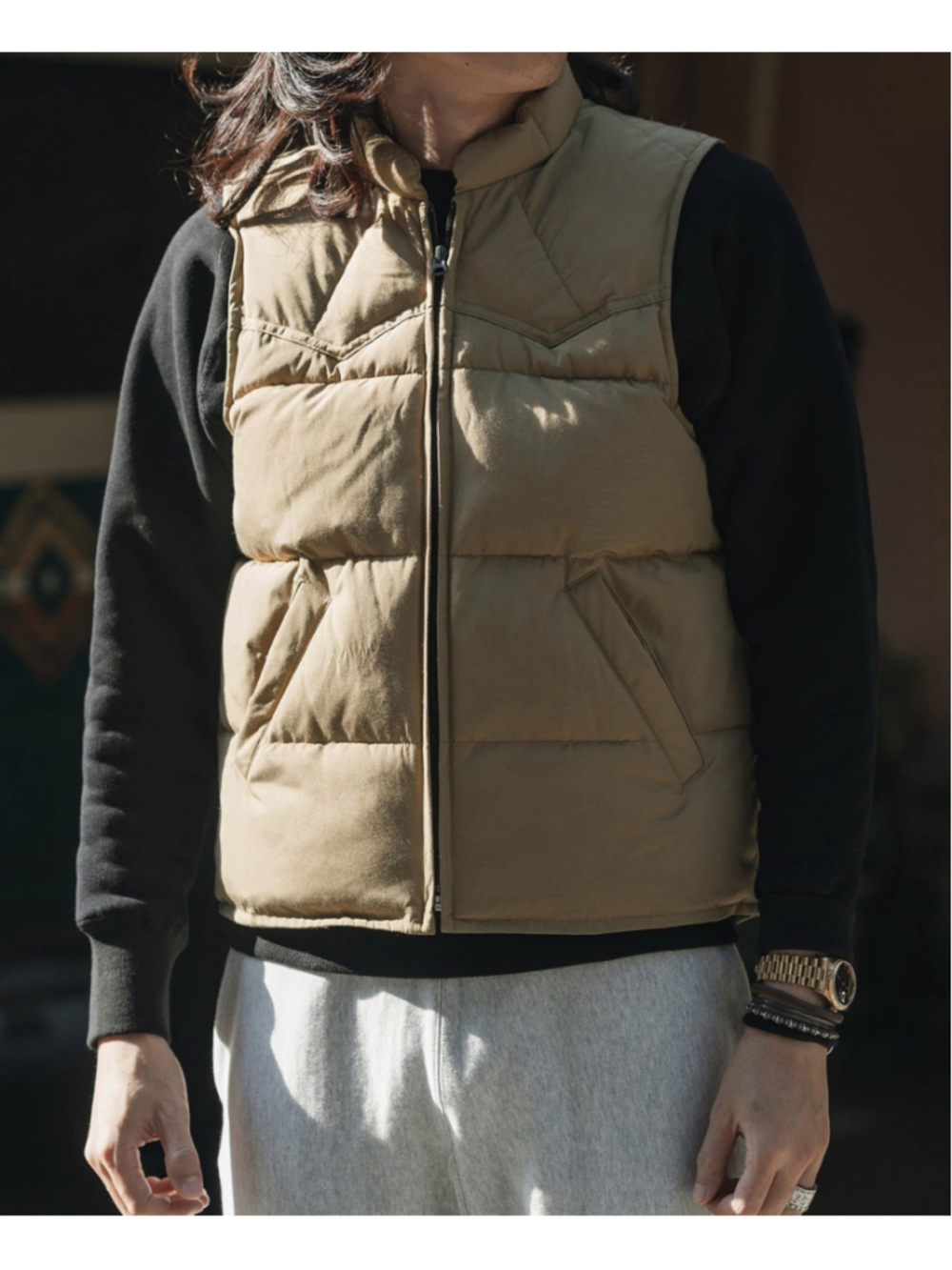1970s Vintage Quilted Padded Vest - Khaki L